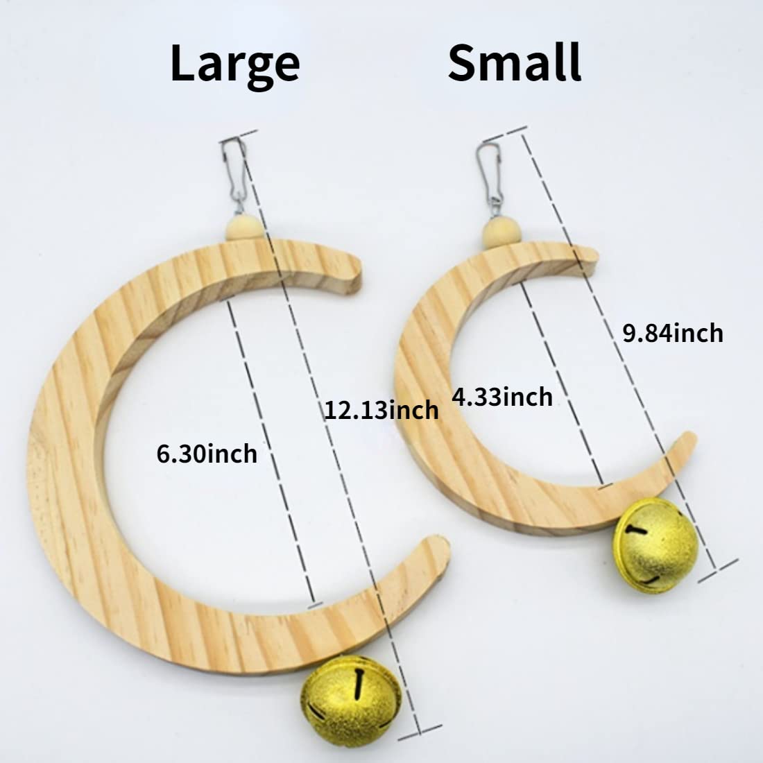 Parakeet Wood Swing Moon Shaped Hanging Ring Bird Branch Chew Parrot Toys (Moon,Small)