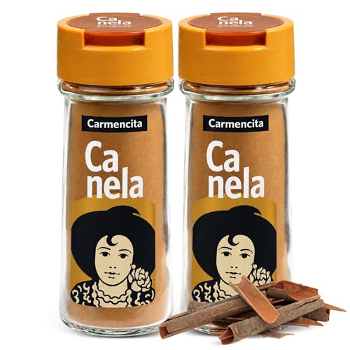Sazonador Canela Molida Carmencita, Ideal para potenciar tus postres con toque dulce y aromático, salteados de verdura y en tus desayunos de cereales o avena, Sin Gluten, Contiene 2 unidades de 43 g
