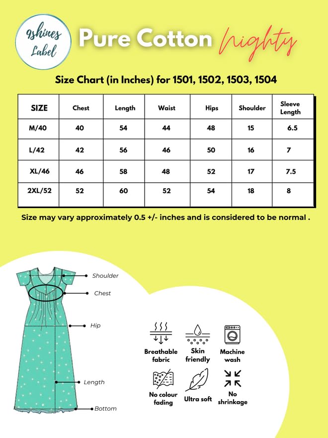 Image of 9shines Label Stylish Pure Cotton Nighty Maxi for Women | Embroidery Neckline Nightgown | A-Line Nightdress with Pocket | Floral Night Gown| Soft Comfortable Cotton Sleepwear (Cotton Yoke)