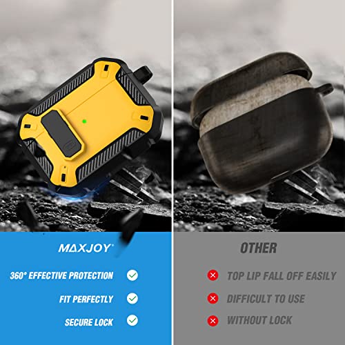 Maxjoy For Airpods Pro Case Cover With Lock, Airpods Pro 1St Generation Case For Men Military Rugged Protective Cover With Keychain Compatible With Apple Airpods Pro 2019 Front Led Visible, Yellow #TOP2