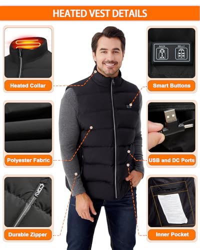 Electric Heated Vest for Men: Lightweight Warming Heated Vest - Womens Winter Heating Jacket with 16000mah Battery3