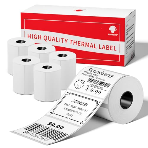 Phomemo Original [6x230 pcs] Labels Square Series, 6 Rolls 1.57''x1.18'' (40x30mm) M110 M100 M220 M22 M12 M200 Labels, White, 230 Pieces/Roll, Multi-Purpose Adhesive Thermal Phomemo Paper