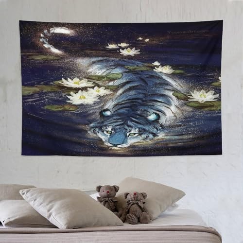 Tapisserie tigre PAZZK grand format 150x230cm impression d'art