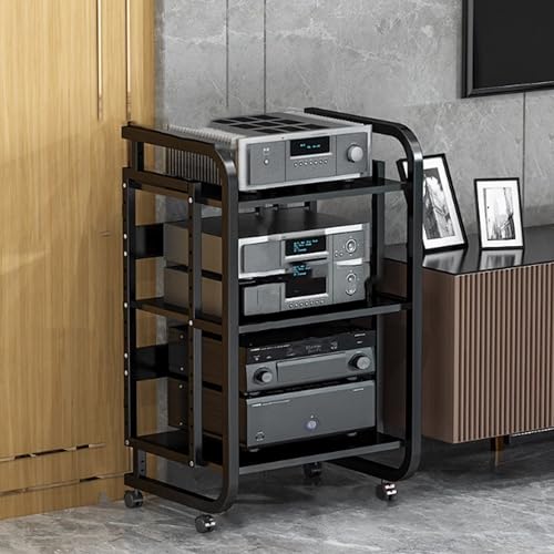 Image of AV Media Stand - Audio Cabinet & Stereo Rack with Wheels, Open Storage for Home, Office, Theater & Recording Room(Black,50 * 42.5 * 70cm)