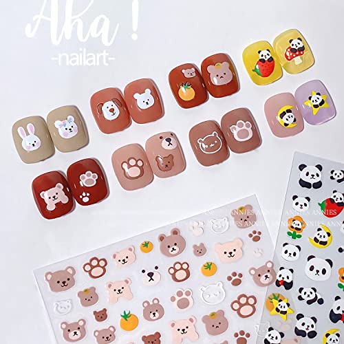 9 Sheets Cute Animal Nail Art Stickers Exquisite Cartoon Animation 3D Self-Adhesive Nail Decals Bear Dog Unicorn Design Nail Decoration For Women Girls Kids #TOP7