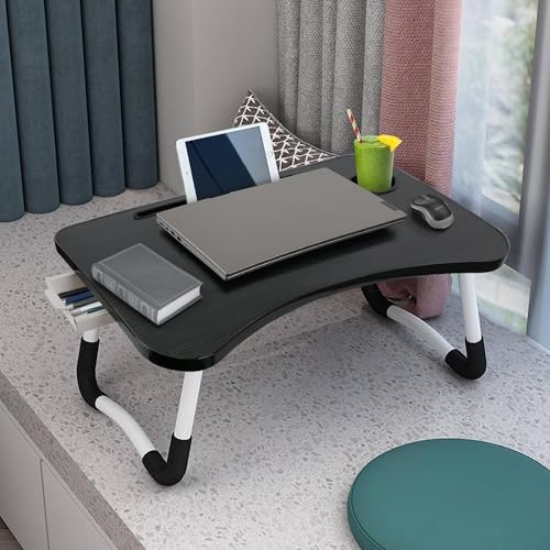 Image of TEKCOOL Study Table Foldable Wooden Laptop Bed Tray Table, Multifunction Lap Tablet Desk with Cup Holder, Perfect for Eating Breakfast, Reading Book, Working, Watching Movie On Bed'