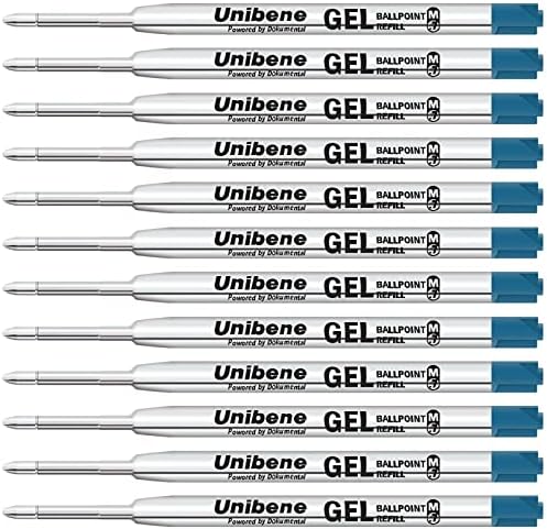 Unibene Parker Compatible Gel Ink Ballpoint Refills 12 Pack,0.7mm Medium Point-Blue, Smooth Writing Replaceable German Ink Tactical Pen Refills for Parker Ballpoint/UZI Pen