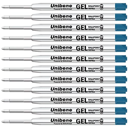 Unibene Parker Compatible Gel Ink Ballpoint Refills 12 Pack,0.7mm Medium Point-Blue, Smooth Writing Replaceable German Ink Tactical Pen Refills for Parker Ballpoint/UZI Pen
