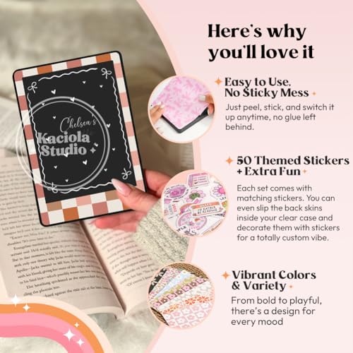 Image of KACIOLA STUDIO 24PCS Warm Color Skin for E-Reader, and 4PCS Type C Charms for E-Reader with Scrapbook Stickers, 6.2 inchx4.3 inch Skin Front and Back Decal Inserts for Basic (Warm Color)