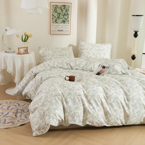 ECOCOTT Duvet Cover Queen Size Vintage Floral Pattern Duvet Cover Set, Ultra Soft & Breathable Comforter Cover with Zipper Closure 4 Ties Bedding Set