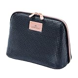 Impressions Vanity RAVEN Large Cosmetic Bag, Mini Pyramid Style Faux Leather Makeup Case, Waterproof