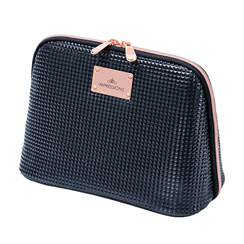 Impressions Vanity Raven Large Cosmetic Bag, Mini Pyramid Style Faux Leather Makeup Case, Waterproof Traveling Pouch Organizer For Makeups And Cosmetics, Portable And Travel Friendly (Black) #TOP29