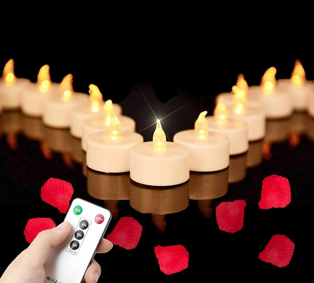 5Pack Flameless LED Tea Light Candles with Remote Control, Realistic and Bright Flickering Long Lasting 400 Hours, Decorative for Wedding Party Home Decoration Christmas Halloween WarmYellow