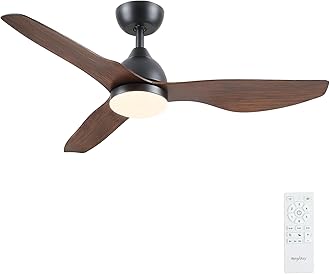 Ceiling fan with Light and Remote, 46” Black Wood Color Ceiling Fan with Lamp Dimmable, Quiet Reversible DC Ceiling Fan with Sleep Mode, 3 Timer for Bedroom Living Room Basement Kitchen Terrace