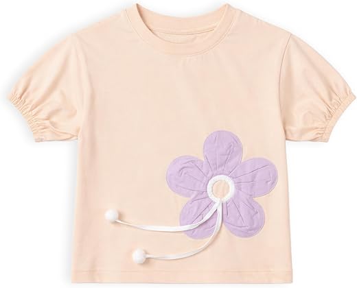 Mi Arcus Girls Cotton Floral Design Fullsleeves T-Shirt - Peach
