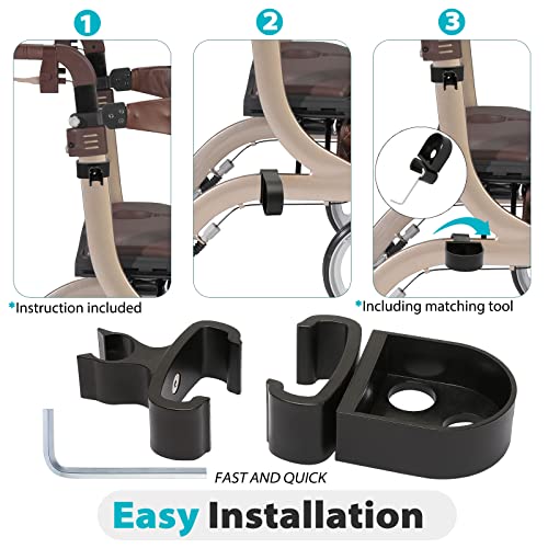 Cane Holder For Nitro Rollators With Flat Frame, Drive Walker Cane Holder, Adjustable Crutch Bracket For Wheelchairs, Rollators, Knee Scooters, Assistant Holder For Cane Or Stick Users, Black #TOP2