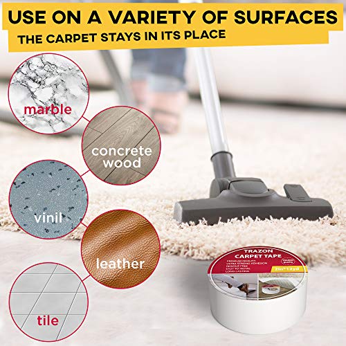 Image of Carpet Tape Double Sided - Rug Tape Grippers for Hardwood Floors and Area Rugs - Carpet Binding Tape Strong Adhesive and Removable, Heavy Duty Stickers Grip Tape, Residue Free (2 Inch / 15 Yards)