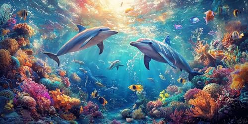 Broderie Diamant Dauphins marins : grand kit créatif et relaxant anti-stress pour toute la famille
