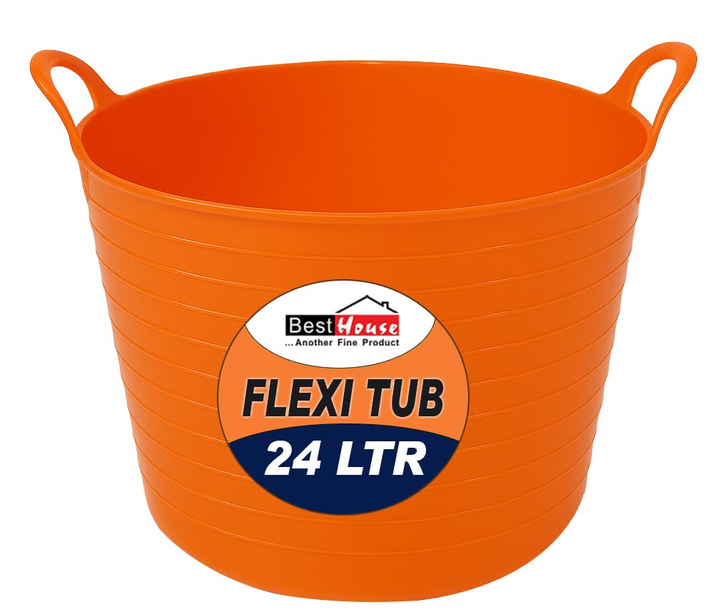 Best House | 1 Pc of Flexi Tub with Handles | 24 Litres | Orange | Garden Tubs | Plastic Storage Container for Home, Washing, Garden Waste and DIY Projects - (Pack of 1)