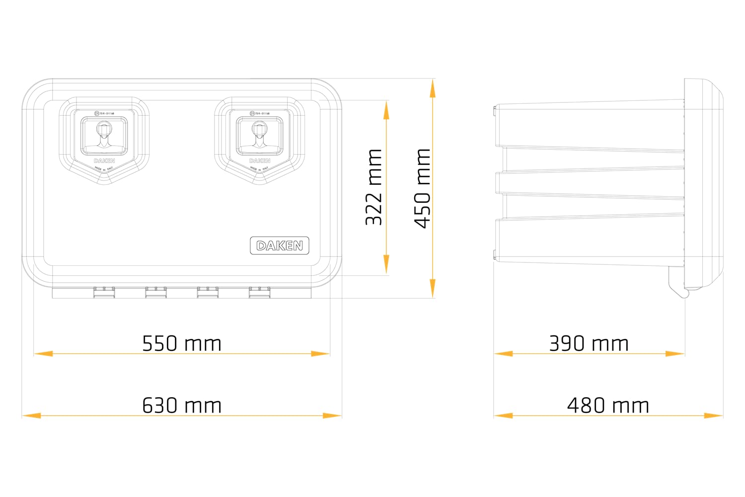 DAKEN Cassetta portautensili WELVET 630x450x480 mm 78,5 l contenitore professionale per camion LKW rimorchi e mezzi pesanti plastica ultra resistente serie 81004 chiusura a chiave ermetica nera