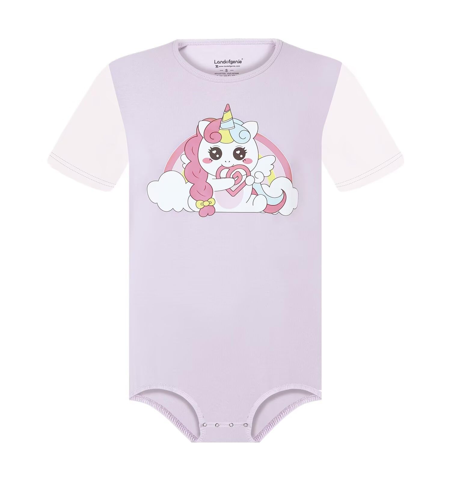 Landofgenie Onesie Pyjama Herren Bodysuit Botton Crotch Top Shirt Raglanärmel Rompers für Männer Lila Pyjama mit Einhorn Print