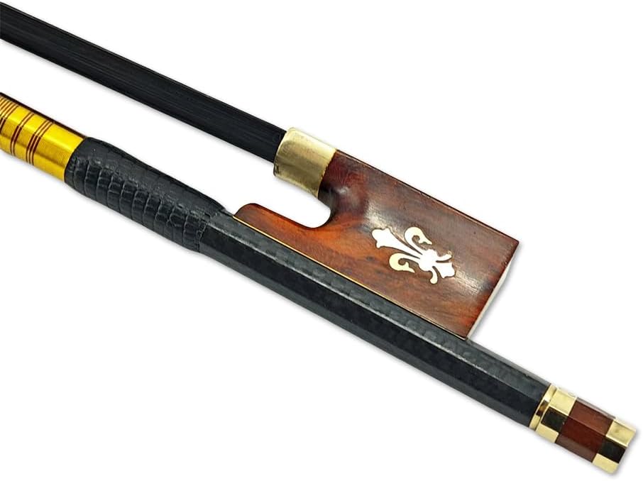 Yinfente Carbon Fiber 4/4 Violin Bow Full Size Snakewood Frog With Fleur de lis Inlay Black Mongolian Bow Hair Well Balanced& Pernambuco Level