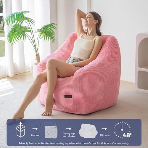 Image of MAXYOYO Bean Bag Chair, Bean Bag Sofa with Filler, Cozy Living Room Chair for Adults and Kids, Stuffed Floor Sofa for Bedroom Dorm Reading, Pink