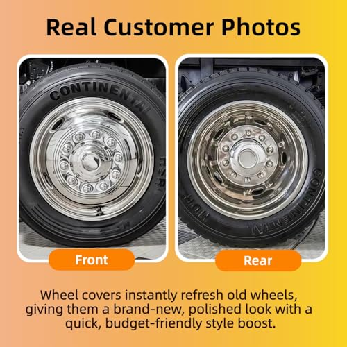 Image of 19.5 inch Anti Rust Polished Stainless Steel Dually Wheel Simulator Set, Fits Dodge Ram 4500 /5500 2012-2025 - Durable and Attractive - Bolt-On Hubcaps, 10 Lug, 5 Hand Hole Design - with Tools