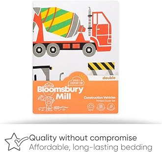 Bloomsbury Mill - Construction Vehicles - Trucks, Diggers & Cranes - Kids Bedding Set - Double Duvet Cover and 2 Pillowcases