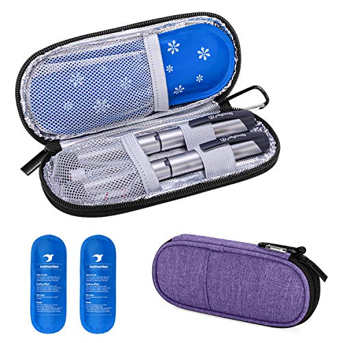 Yarwo Borsa Termica per Insulina, Borsa Termica Medicinali, Borsa Termica per la Penne Insulina, Diabete siringhe, l'insulina Con 2 Impacchi di Ghiaccio, Viola