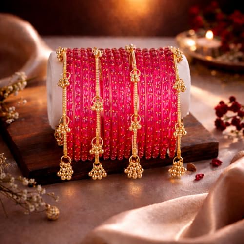 Image of Shining Diva Fashion 16 Pcs Trendy Stylish Glass & Kashmiri Ghungroo Bangles Set for Women & Girls | Traditional Festive Wedding Party Jewellery