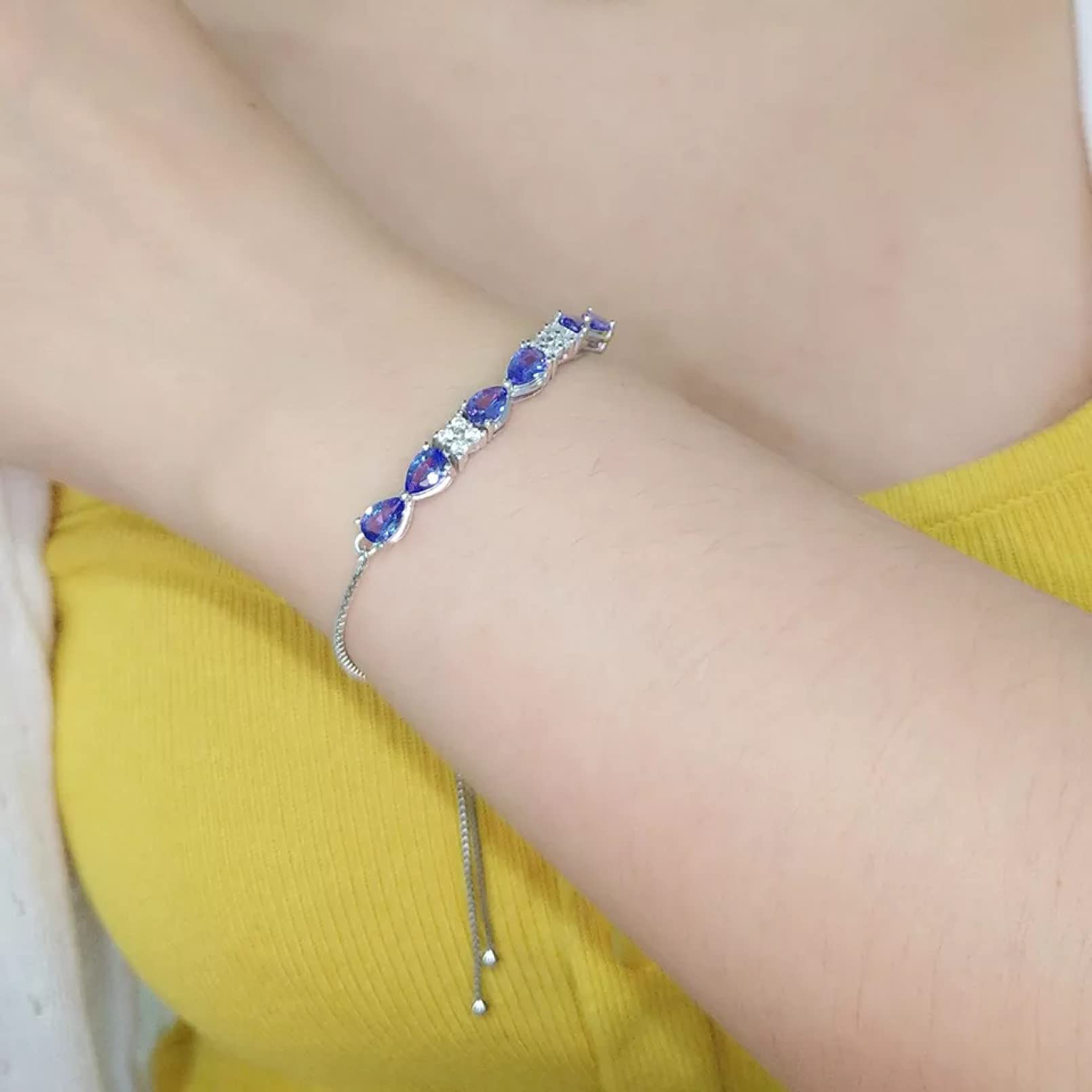 Damenarmband 925 Sterling Silber Armband Damenarmband Damen Tansanit Verstellbares Armband Weiblicher Schmuck Geschenk