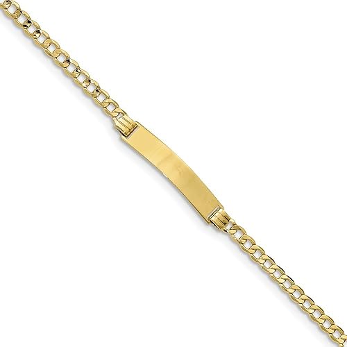Sonia Jewels Pulsera de identificación de eslabones cubanos de oro amarillo de 10 quilates, etiqueta de identificación grabable, con cierre seguro