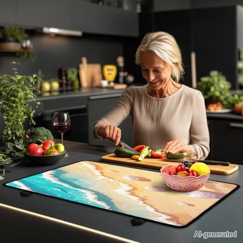 Image of Beach Starfish Gas Burners Top Covers, Extra Large Stove Top Cover for Electric, Non-slip Waterproof Dish Drying Mat, Heart Resistant Oven Cover Mat, Glass Stove Top Protector
