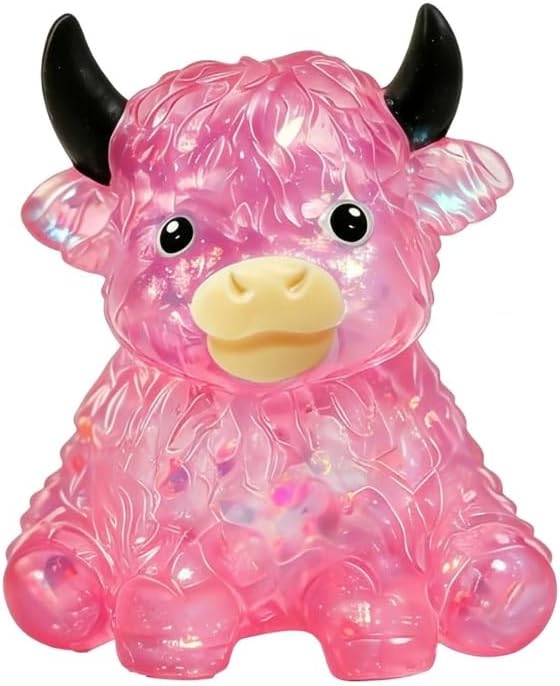 Pink Highland Cow Squishy, Squishy Highland Cow for Stress Relief and Anxiety Management, Collectible Toy for Office Desk and Travel