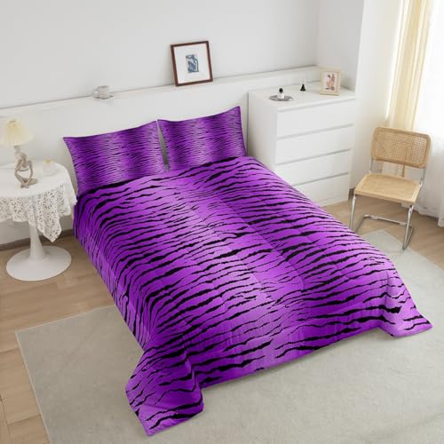 Image of Feelyou Kids Queen Zebra Stripes Comforter Queen Size for Boys Girls, Comforter Set Jungle Animal Bedding Set Animal Fur Print Duvet Set Girls Bed Set 3Pcs