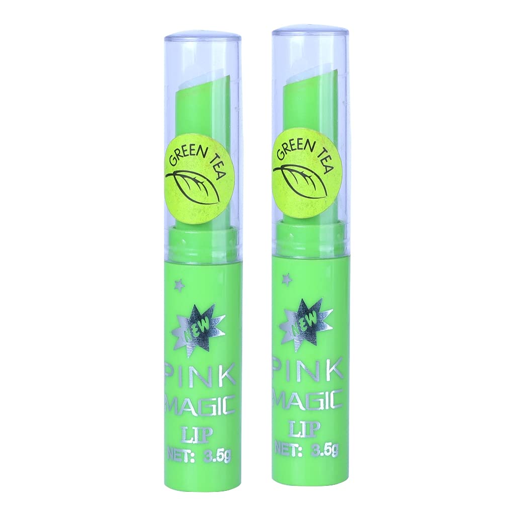 PINNER Fruit Extract Color Changing Green Pink Magic Lipstick Combo Pack of 2��(PINK, 7 g)