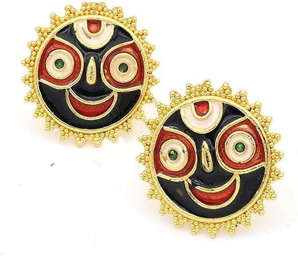 Gold Plated Classic Jagannath Designed Pendant Set With Ear Rings For Women by The Great Indian Store