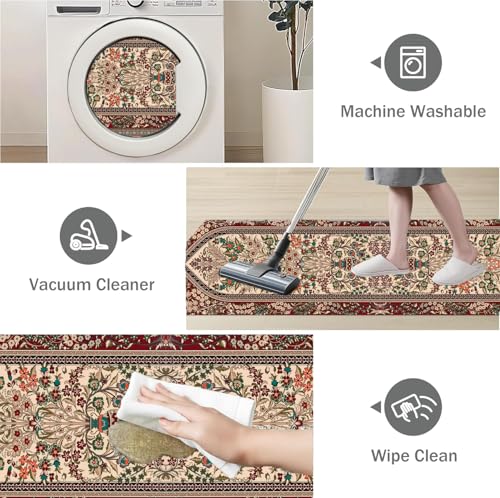 Image of ishro home Engineered Polyester Retro Series Premium Kitchen mats for Floor Anti Slip | Machine Washable | 2 Pcs Kitchen mat | 18''x54 & 18''x28'' | (Medallion Retro)