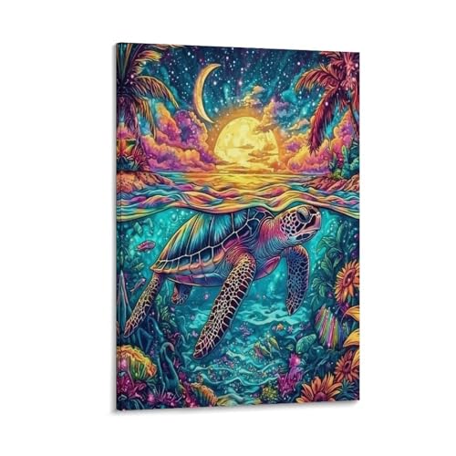 Tortue de mer tableau impression sur toile pour décoration murale salon et chambre 50x75cm