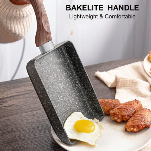 Tamagoyaki Pan Japanese Omelet Pan,Rectangle Maker Frying Pans,Japanese Tamagoyaki Pan With Silicone Brush & Spetula, Egg Pan, Gas Stove And Induction Hob, 7” X 5”,Black #TOP4