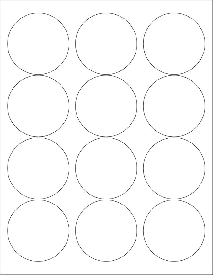 (12 Sheets) 72 2-1/2 INCH Blank Round Circle White Stickers for Laser &  Inkjet Printers. Size: 8-1/2