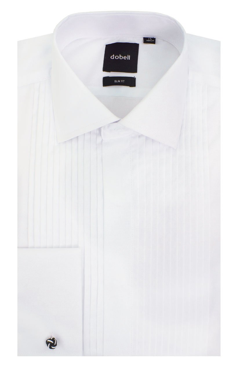 Dobell Mens White Tuxedo Dress Shirt Slim Fit Standard Collar Double Cuff Pleated Fly Front-17.5
