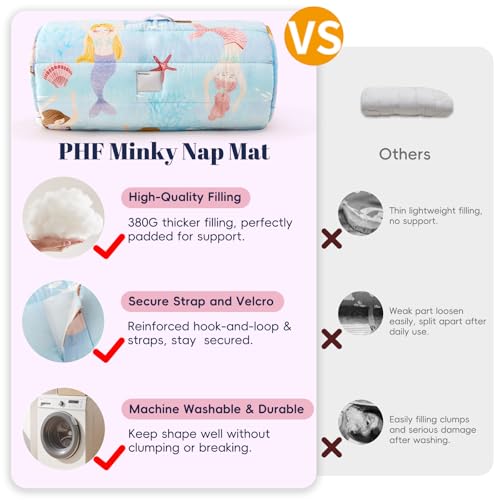 Image of PHF Soft Toddler Nap Mat with Removable Pillow, Rollup Design Kids Sleeping Mat, Slumber Bags for Girls, 55 inchx23 inch Toddler Sleeping Bag for Daycare Preschool Travel Camping, Mermaid & Sea