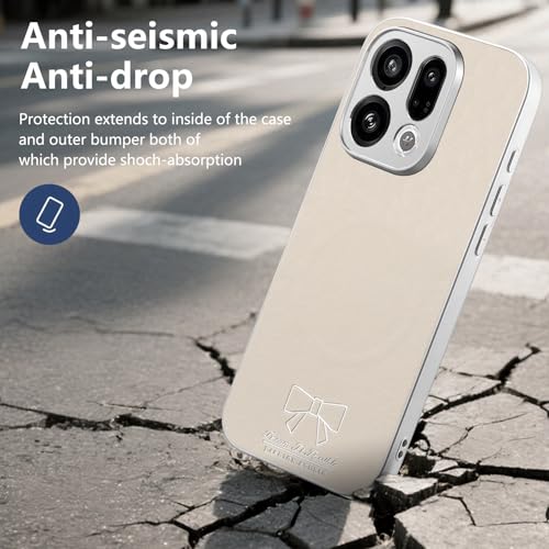 Image of for Oppo Find X9 5G Magnetic Case Butterfly Bow Pattern PU Leather + TPU + PC Shockproof Phone Cover - Beige