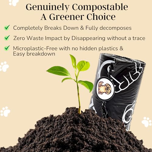 Image of Dog Poop Bags Rolls - 100% Leak Proof Biodegradable Poop Bags for Dogs - Fully Compostable Pet Waste Bags - Black Refill Rolls for Dogs /Pets Waste - Unscented - 200 Count