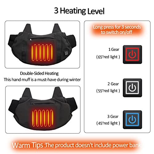 Heated Hand Warmer Pouch-Hand Warmers Rechargeable For Women/Men With 2 Heating Area&3 Heat Modes, Electric Heated Hand Muff For Football, Golf, Outdoor Hunting, Camping #TOP2
