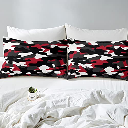 Kids Boys Camo Fitted Sheet 4 Pcs, Army Camouflage Bed Sheets For Teens Youth Adult Black White Militarily Bedding Set Abstract Art Colorful Sheet Set With 2 Pillowcases Bedding Queen, Red #TOP2