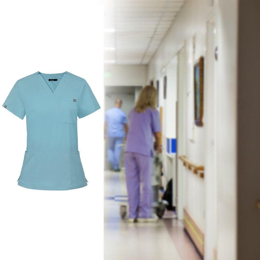Hrippy Uniforme Médico De Manga Corta para Mujer, Tops + Pantalones, Uniforme para Enfermería, Tienda De Mascotas, Médico, Ropa De Trabajo para Cirugía Médica, Conjunto Exfoliante