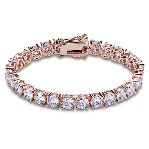 JINAO 1 Row AAA Gold Silver All Iced Out Tennis Bling Lab Simulated Diamond Bracelet ( 6mm Rose Gold 8